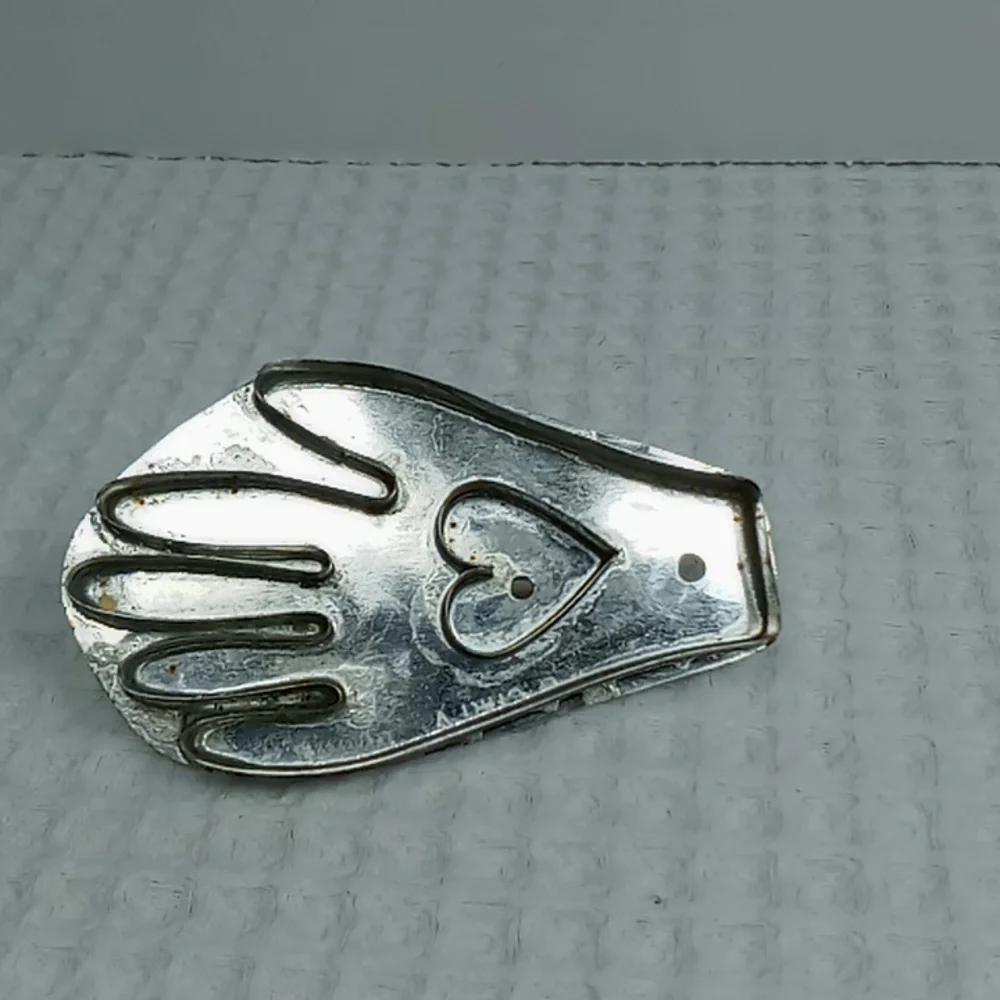 Vintage B.Cukla AARFAC Folk Art Tin Cookie Cutter Hand With Heart Inside